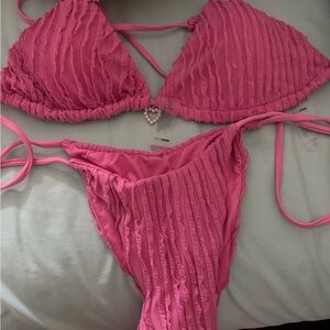 Pink Textured Bikini Set